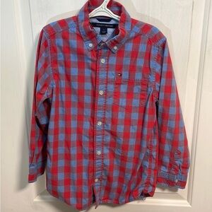 Tommy Hilfiger Boy's Casual Red and Blue Plaid Shirt